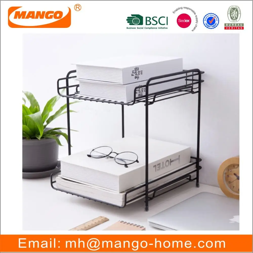 2-Layer Modern Metal Wire Storage Rack Steel Spice and File Organizer for Home for Cabinet Magazine and File Holder in Kitchen
