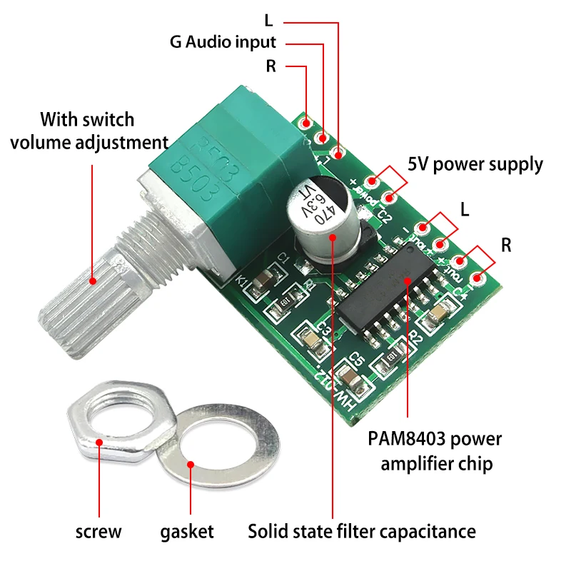 PAM8403 mini 5V digital amplifier board with switch potentiometer can be USB powered GF1002 PAM8403 amplifier audio board
