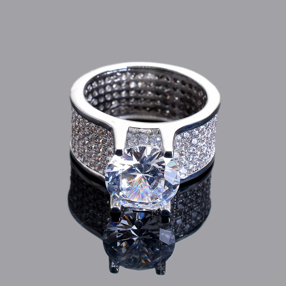 18K Gold Plated Brass Zircon Ring Big Bling Zubiz Zirconia Main Diamonds Women Stamp Finger Rings
