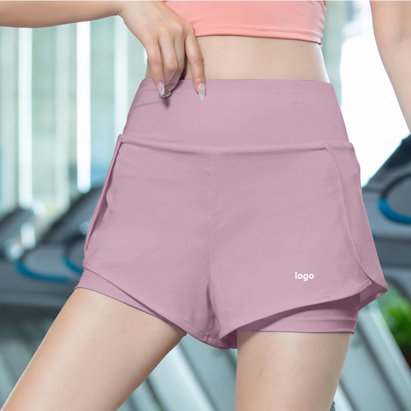 Fashion custom double layer fabric skinny fitness candy breathable running sports active shorts women