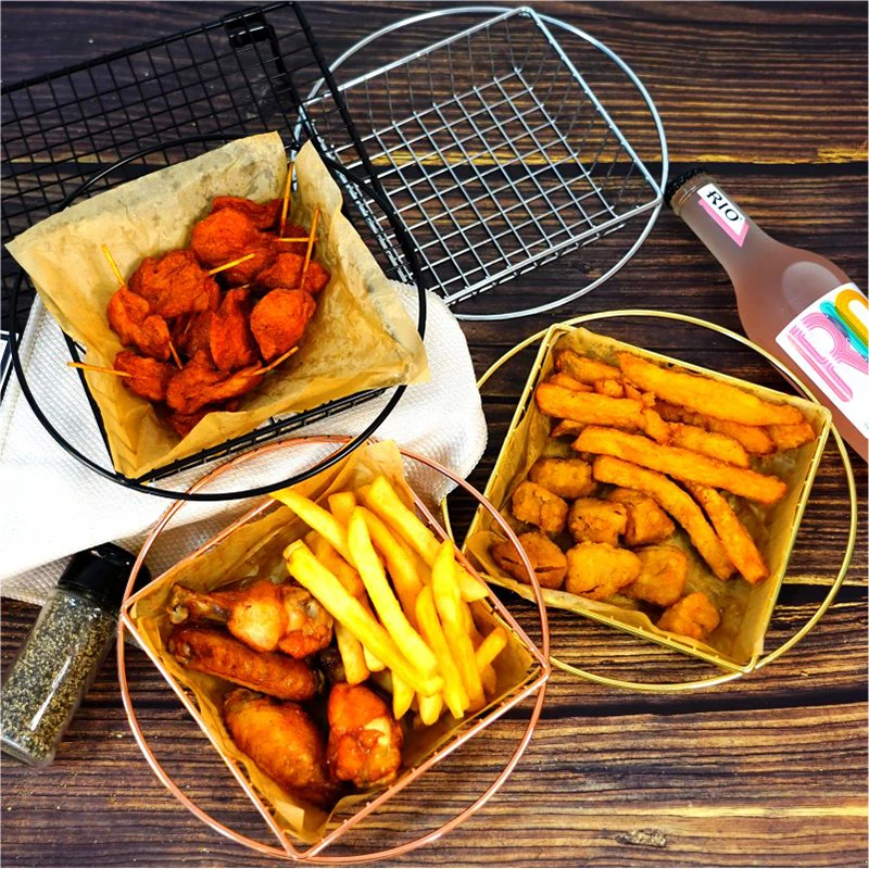 Kitchen Tools French Fry Net Baskets Stainless Carbon Steel Serving Round Square Chips Frying Basket