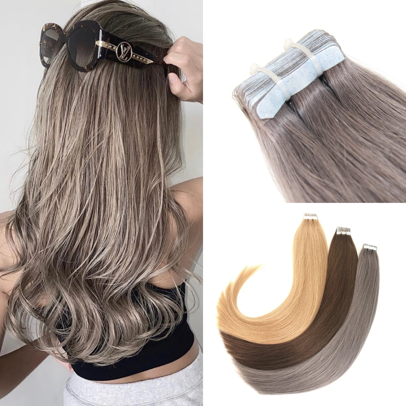 Wholesale Cuticle Aligned Human Hair Extensions Tape Hair Extensions Natural Body Wavy Virgin Hair