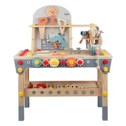 Kids Educational Pretend Play Wooden Tool Table  Play Set Simulation Repair Tool Workbench  Toy For Boys