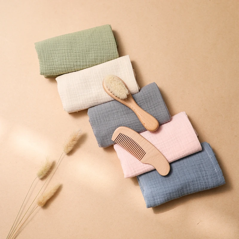 Newborn Supplies Wooden Brush Bath Towel Three-Piece Baby Supplies Wholesale
