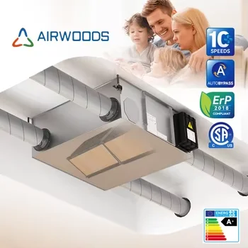 WIFI control 150-6000 rated airflow Fresh air ceiling erv for factory air purification 40%  in New EPS Inner Structure