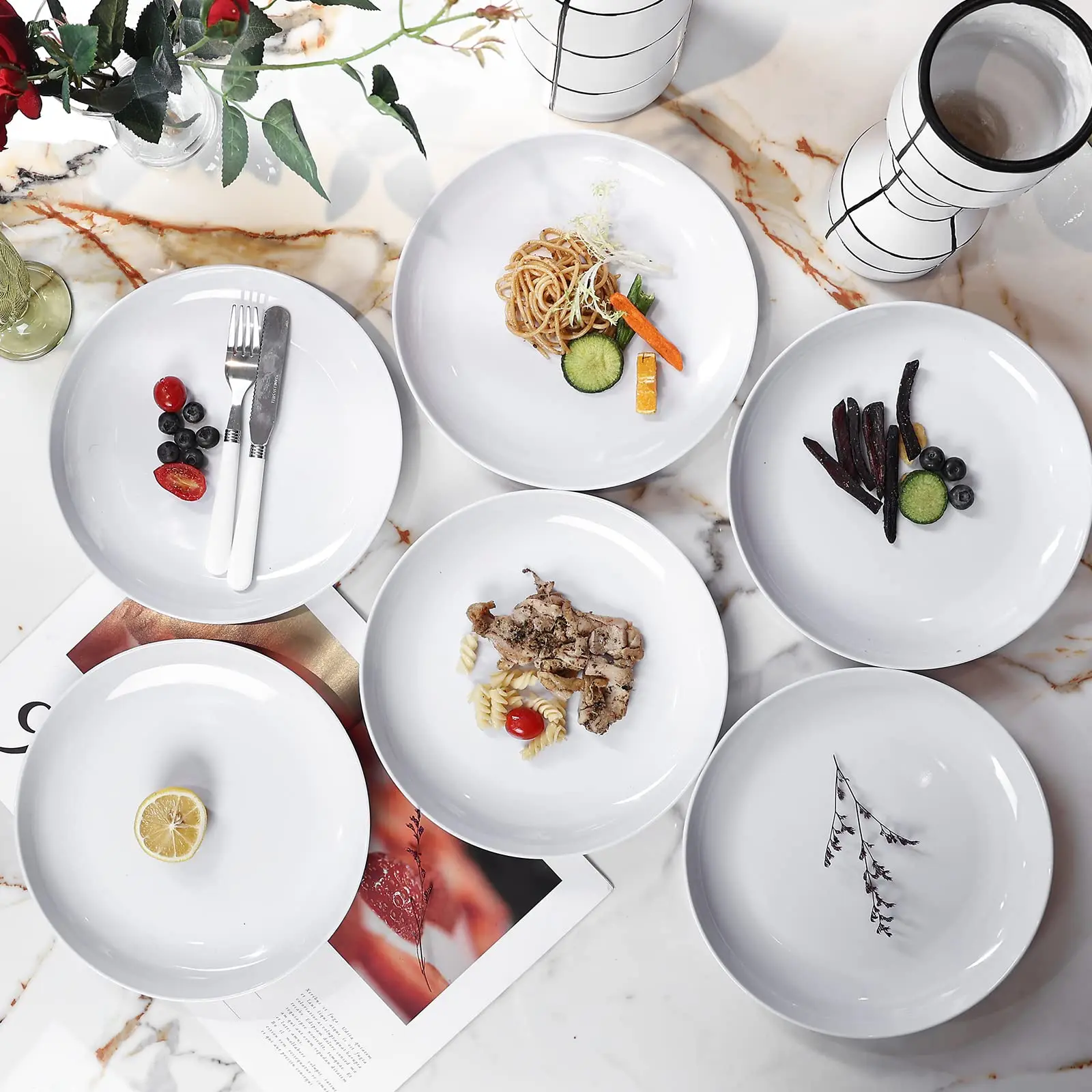 10inch Dinnerware Dishes Set Melamine Dinner Plates for Indoor and Outdoor Use Break-resistant White