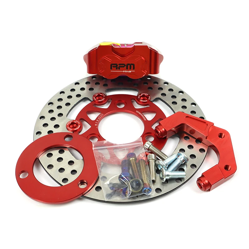 220mm 3-hole Motorcycle Floating Brake Disc CNC Front Wheel Right Caliper with Flange Bracket Assembly Kit