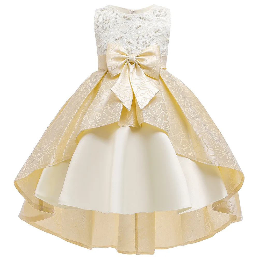 Hot selling European and American new sweet girl lace mesh bow sleeveless princess dress