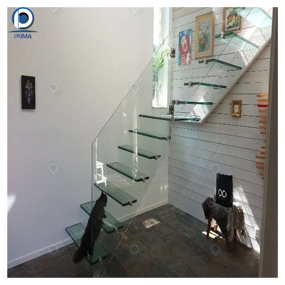 Prima Staircase Glass Luxury Floating Staircase Customized For House Decoration With LED Light