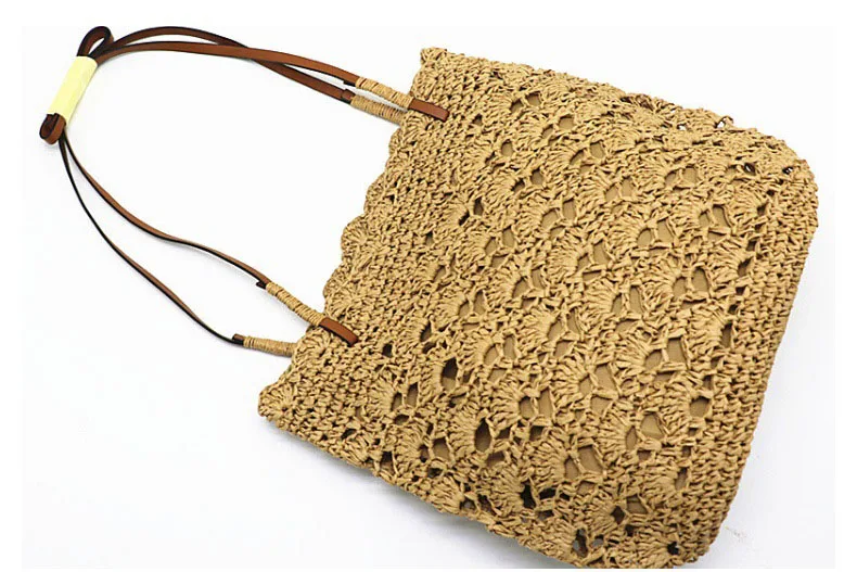 Handmade Leather Shoulder Strap Vietnam New Paper Woven Summer Handmade Knitted Straw Beach Bag