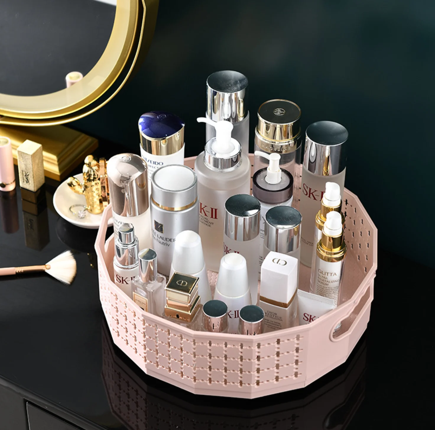 honeycomb shape Best selling kitchen spice rack lazy susan turntable organizer-360 Degree Rotating Spice Rack