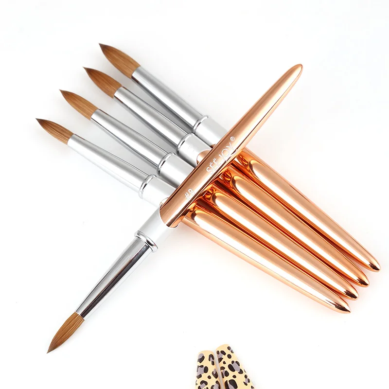 2022 kolinsky 100% pure 8 10 12 14 16 Custom logo Aluminum Handle Acrylic Nail Brush crimped round pincel kolinsky original