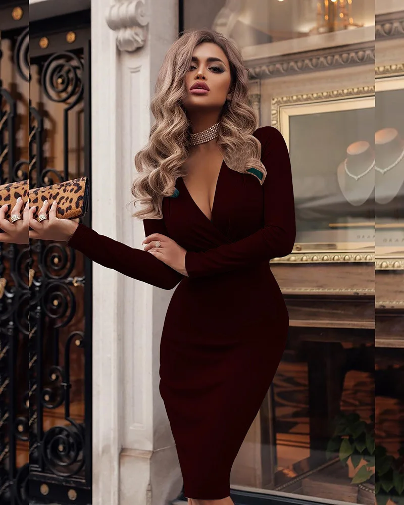 
Plus Size Dress Women Clothing Sexy Dinner Party Wear Long Skirt V Neck Gowns Solid Color Evening Dresses 