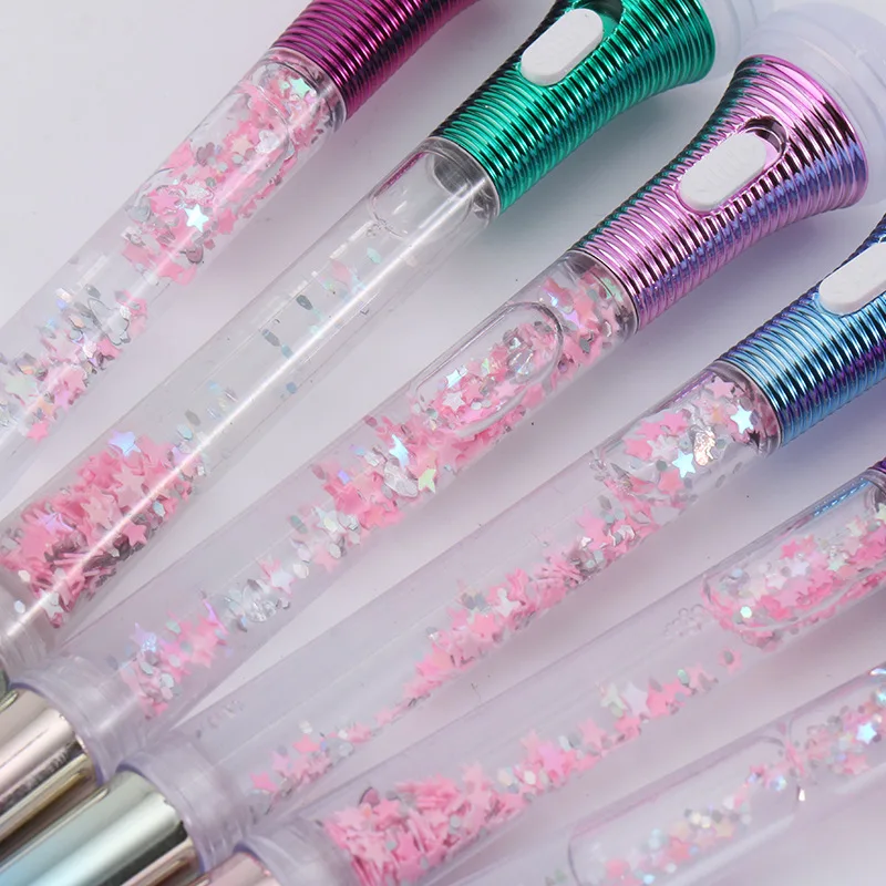 Factory Direct Sale Cartoon Kawaii Led Bulb Lights-up Shining Liquid rainbow color glitter Fairy Ball Pen