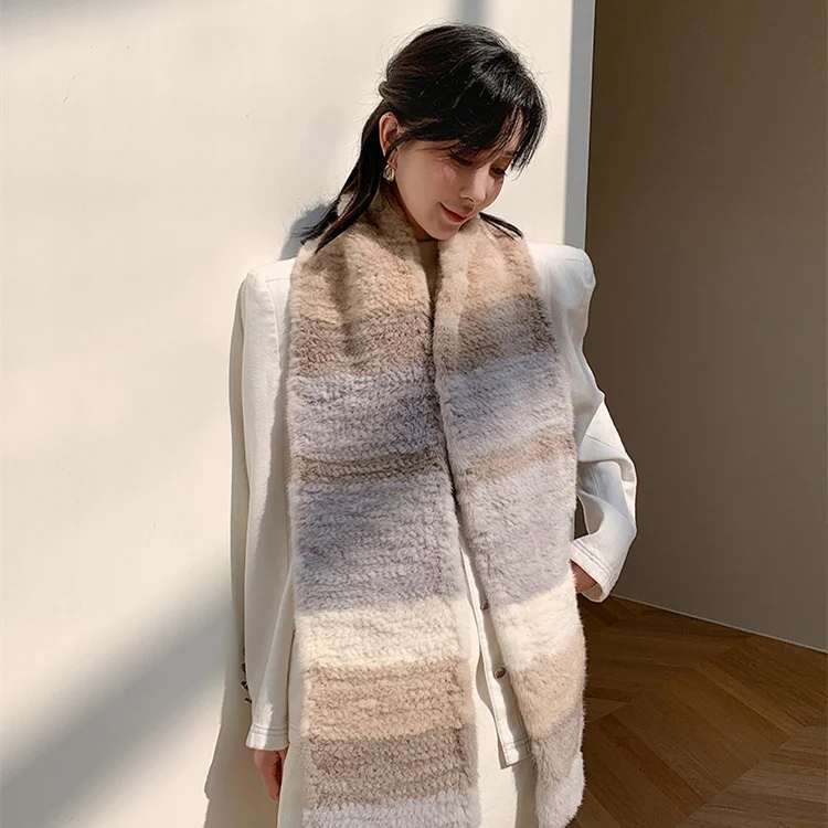 Fashion hot sale women winter warm scarves knitted mink scarf