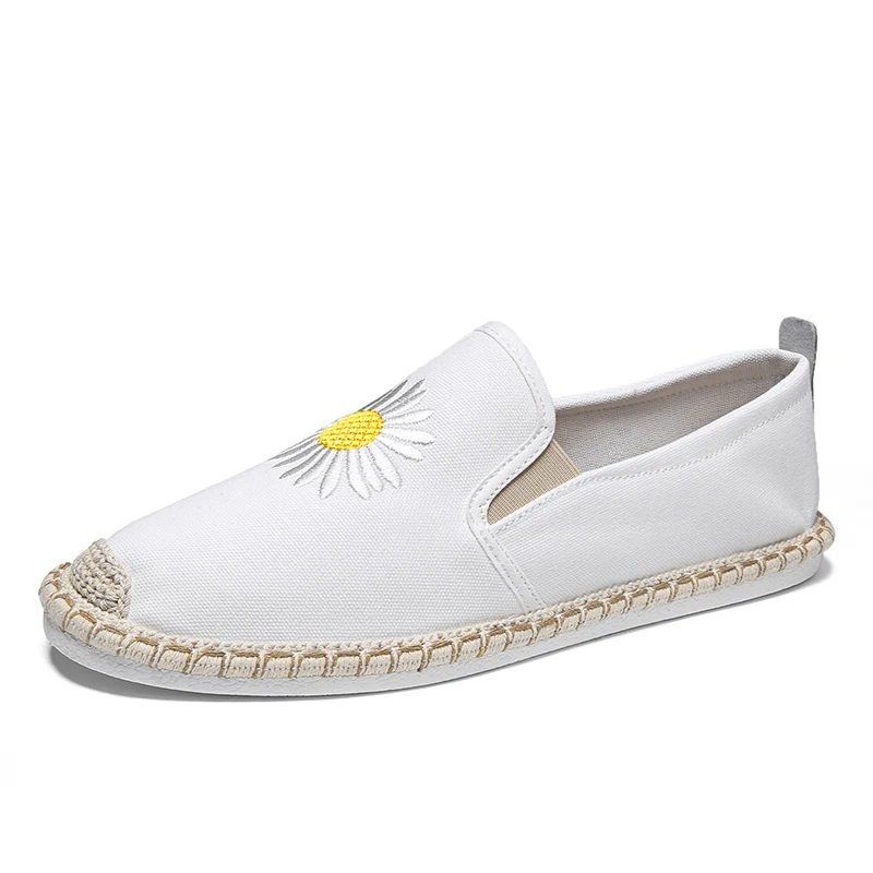 White Embroidered New Model Jute Sole Espadrilles Men Shoes