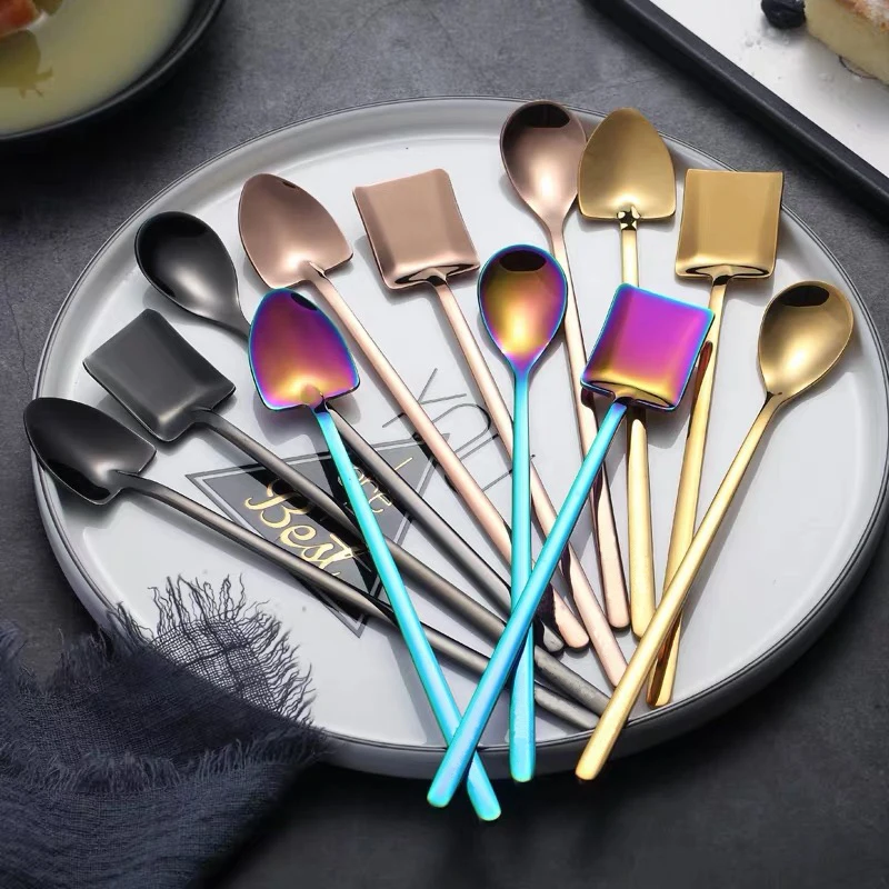 Creative 304 stainless steel long ice cream mixing cute spoon cocktails coffee dessert stirring spoons