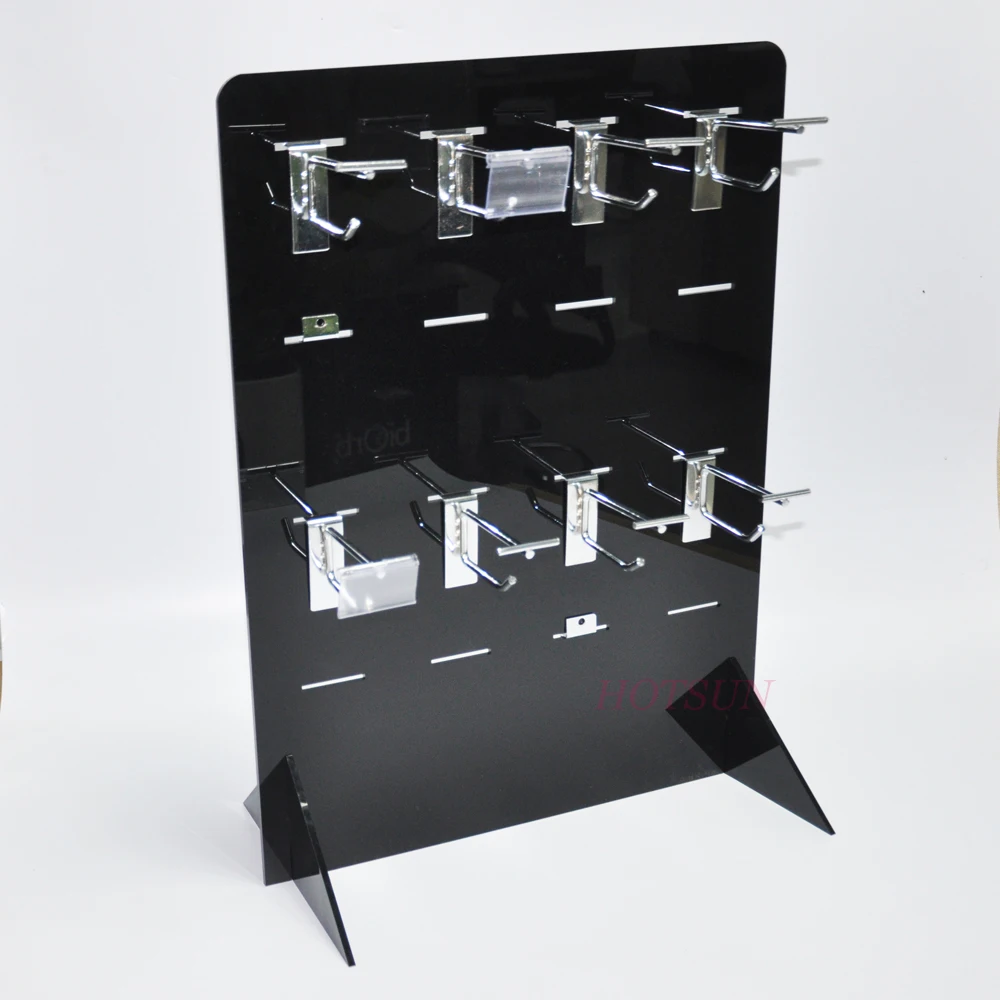 Flat Package Black Plastic Display Rack Custom Top Grade Counter Acrylic Hook Display with PVC Price Holder