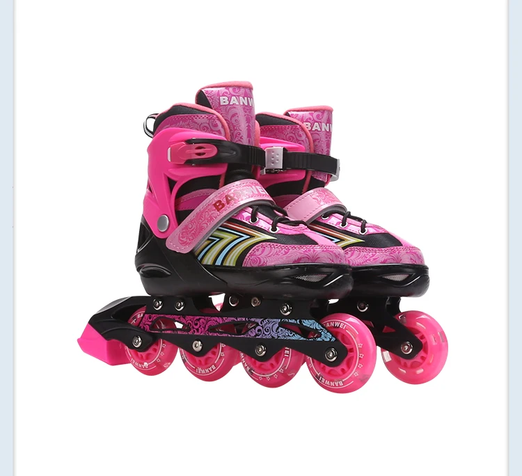 Hot Sale Illuminated Portable 4 Wheels Safe Sensitive Brake Suitable for Kids Adjustable Pink Flahing Roller Inline Skate Shoes