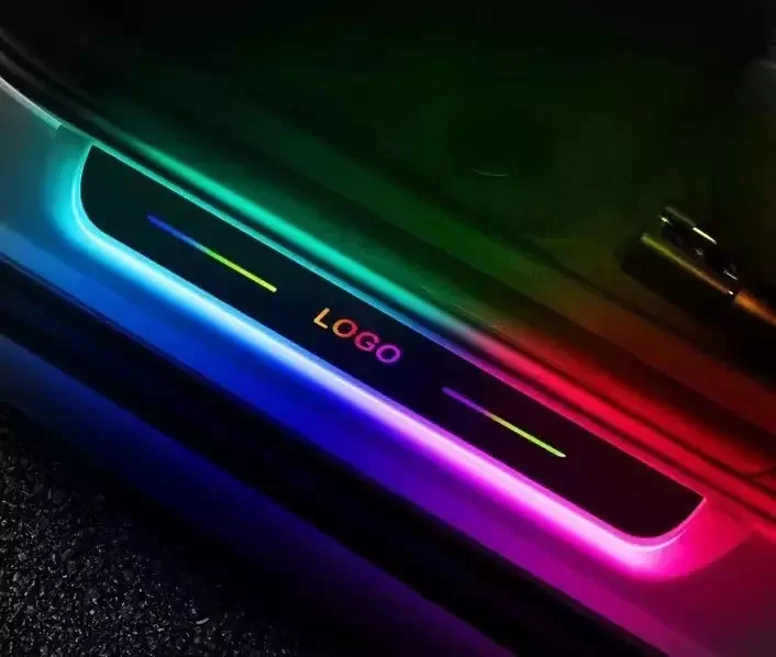 Acrylic material LED Welcome pedal Logo Flash led moving car welcome pedal moving step light door sill