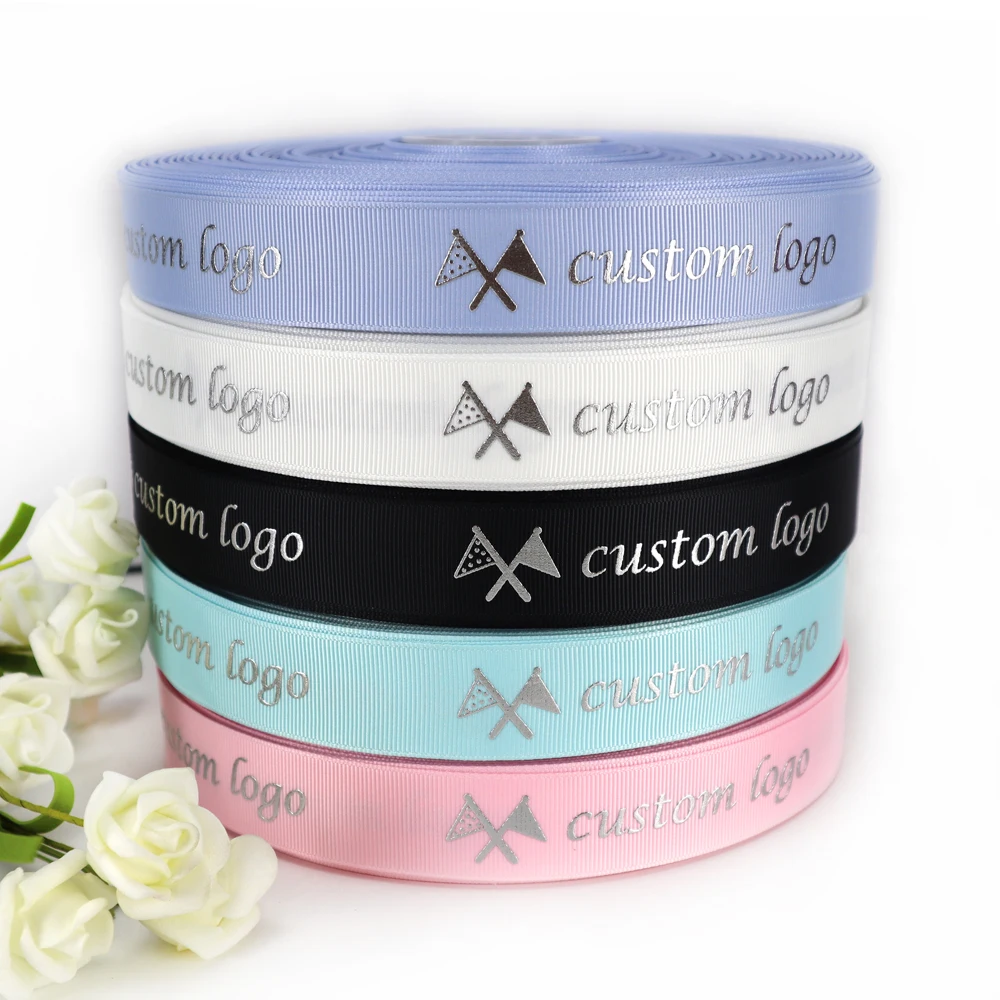custom logo ribbon 6mm to 100mm gold silver foil grosgrain ribbon custom printed