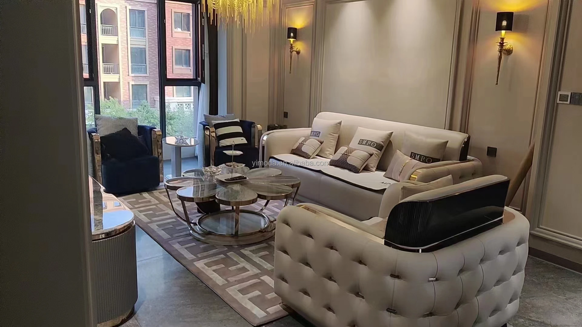 Italian modern luxury art Style leather sofa Set villa Living Room Modern Furniture Leather 1+2+3 sectional grey leather sofa