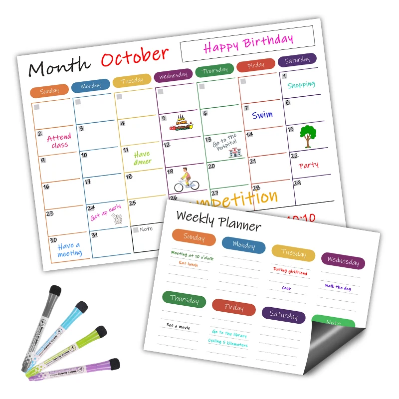 Unique meal planner magnetic magnet fridge planner dry erase removable magnetic monthly weekly planner for kitchen