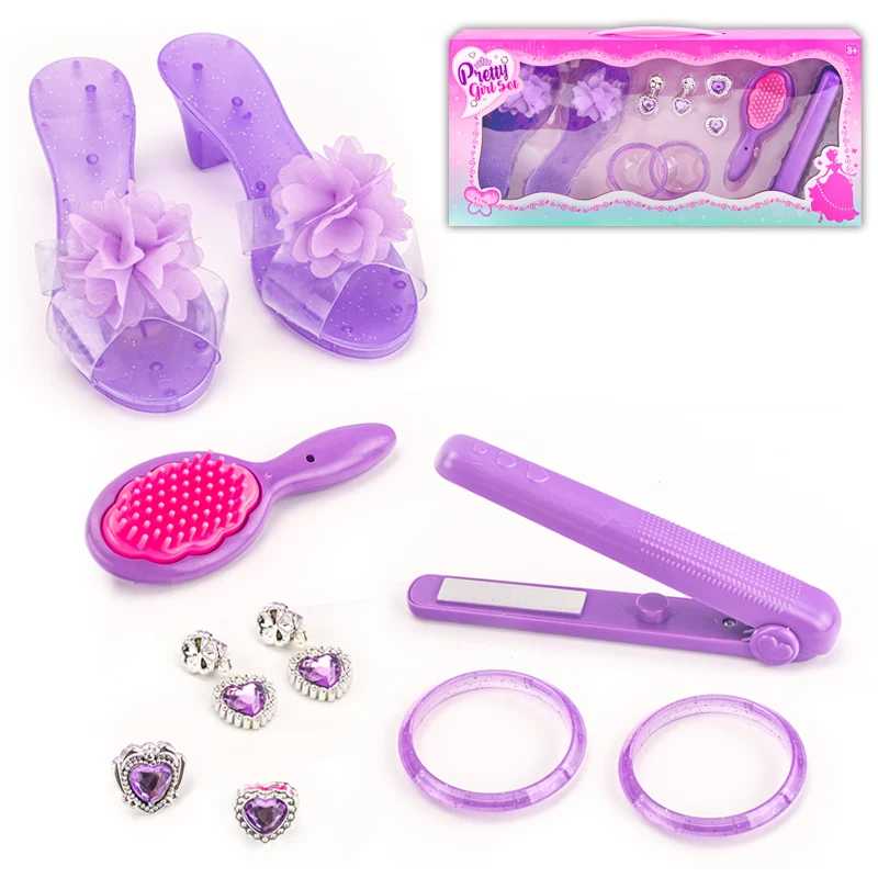 Pretend Play Set Makeup Toy Fashion Girls Plastic Shoes Comb Kids Princess Eardrop Jewelry Accessory Dress Up Beauty Toys
