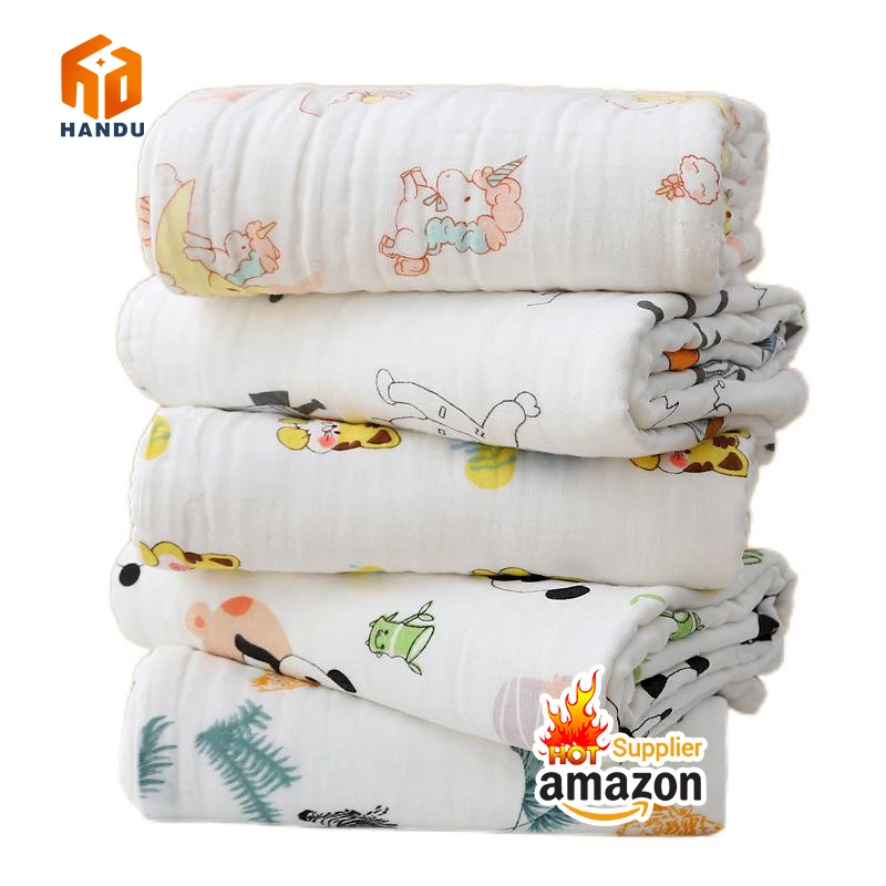 Wholesale 100% Organic Cotton Printed Newborn Fabric Wrap Blanket 47*47 Baby Nursery Muslin Swaddle Blanket
