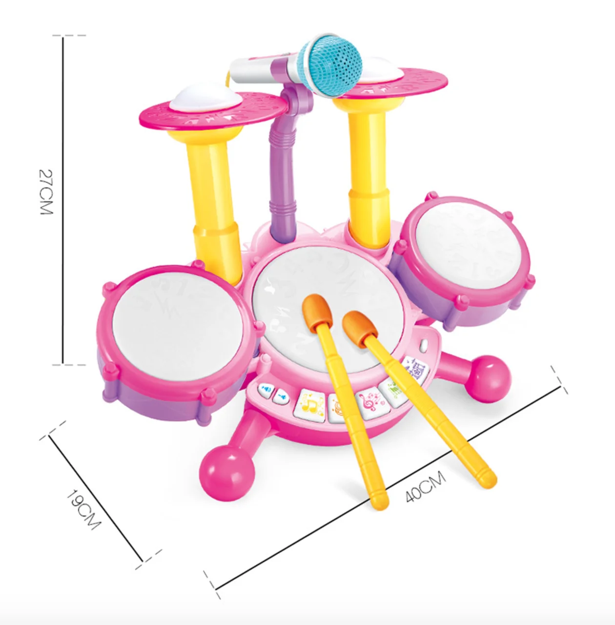 Multifunctional Kids Musical Instrument Toy Set Jazz Drum & Keyboard Microphone Sound Learn Function Wood Material Box Packed