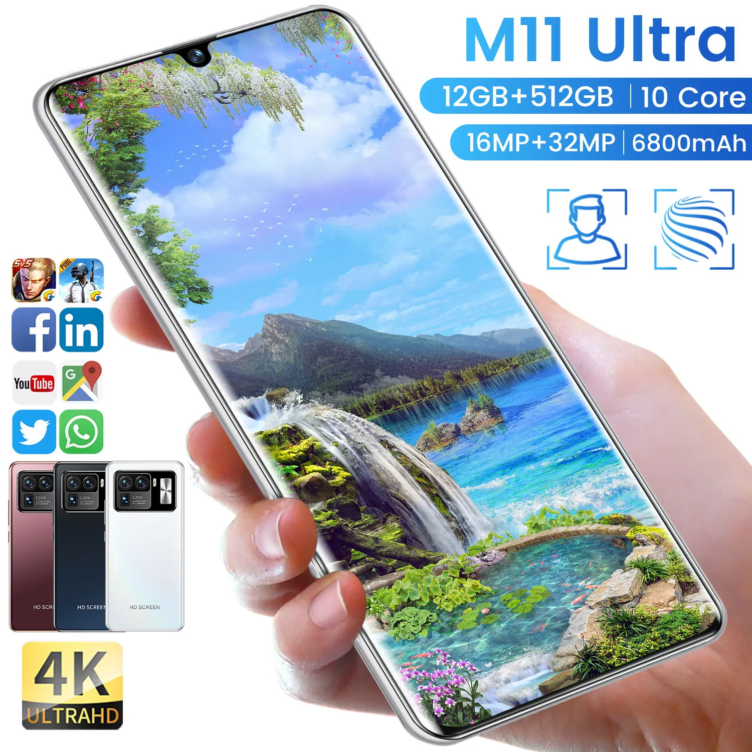 M11Ultra 12 + 512 ГБ 6,7-дюймовый красоты камера с мобильным телефоном на базе Android, 10-ядер, MTK6889 как 16 ГБ + 32 ГБ, Мп быстрой зарядки экономически эффективным для мобильного телефона