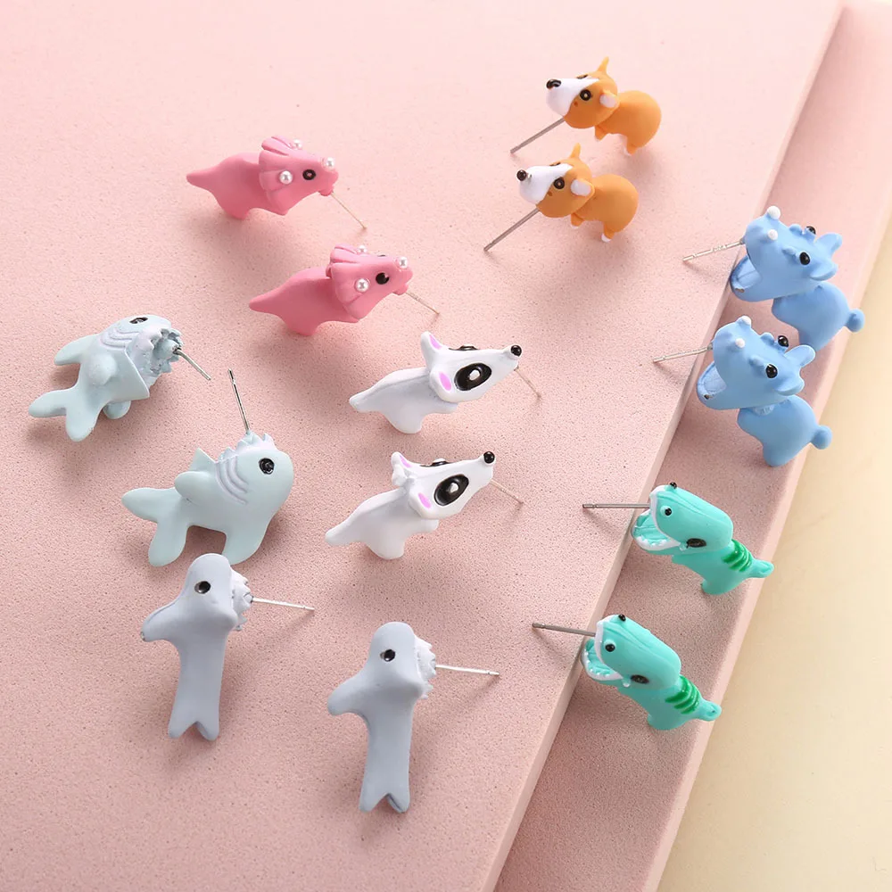 Fashion Polymer Clay Pendant Earrings 2021 Cute Animal Bite Earring Dinosaur Tyrannosaurus Caly Earrings for Girls