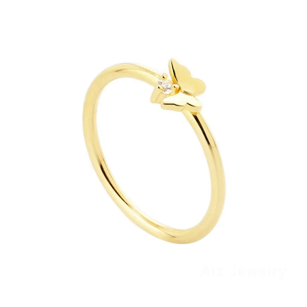 Customized Simple 18K Gold Plated Women Fashion Jewelry 925 Sterling Silver Diamond Zircon Butterfly Ins Finger Rings Women