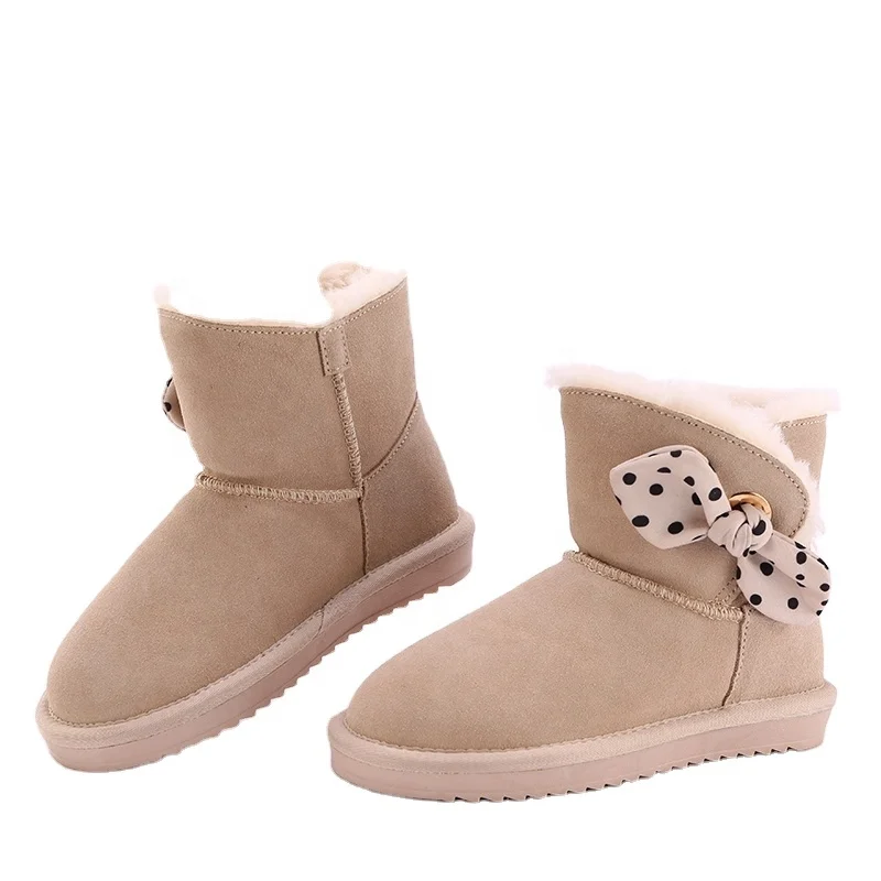 pretty kids winter warm fur snow boots decorated with bow