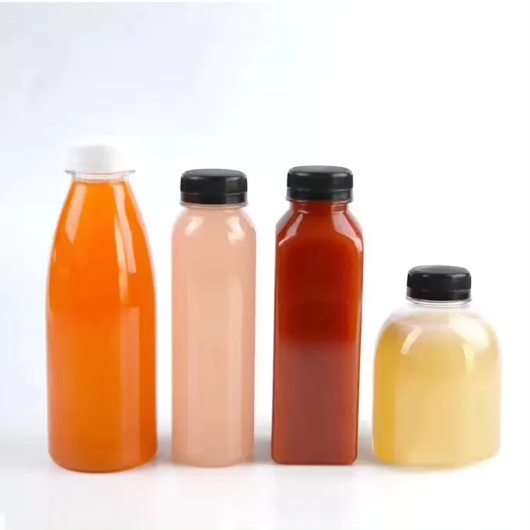 Square Empty Plastic Juice Bottles 4oz 8oz 12oz 16oz 300ml 150ml 250ml 500ml BPA Free PET Water Beverage Coffee Tea Milk Bottle