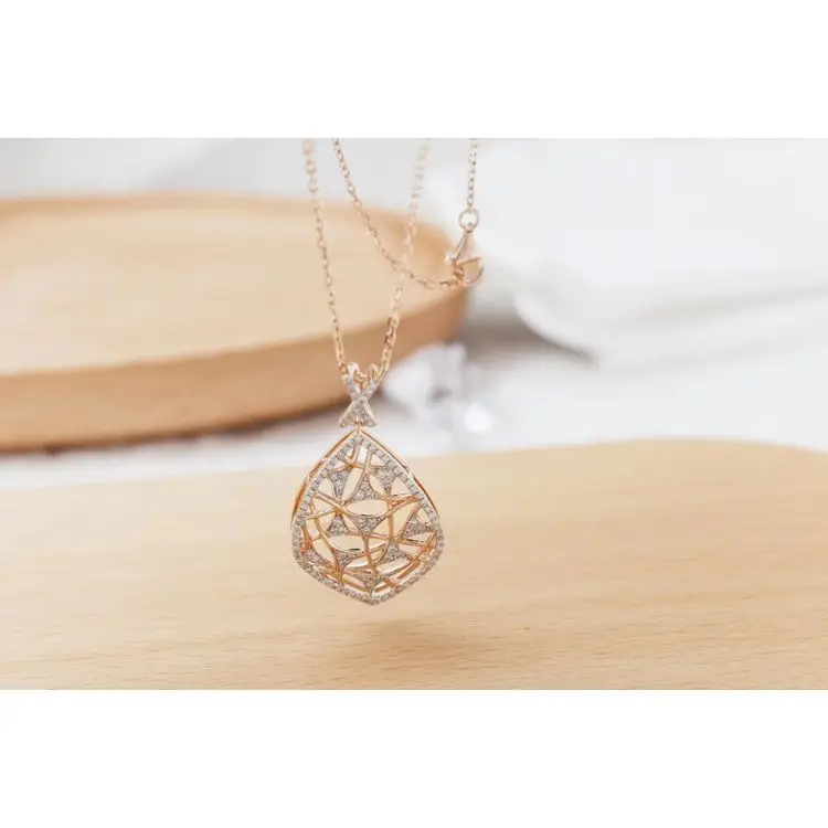 Factory Direct Jewelry Necklace Mesh Design High-End Elegant Diamond Encrusted Teardrop Ladies Pendant