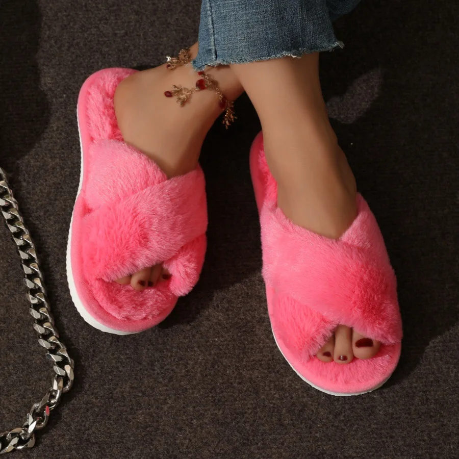 Favorable Price non-slip solid color home slippers for women open toed fuzzy slippers women fashion slippers