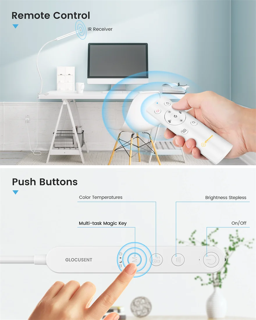 5W Multi-Purpose Clip On Light 38 LEDs Eye Caring Reading Table Lamp 5 Color&5 Brightness with a Remote 30-Min Auto Off Time