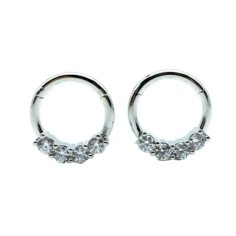 septum Clicker piercing Hoop Ring Hinged Segment nose Ring   zircon four-stone  piercing