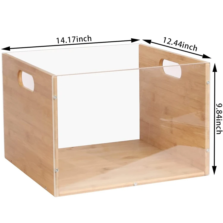 Caja Almacenamiento Madera Home Office Bamboo And Acrylic Storage Box Organizer Documents File Vinyl Record Toys With Handles