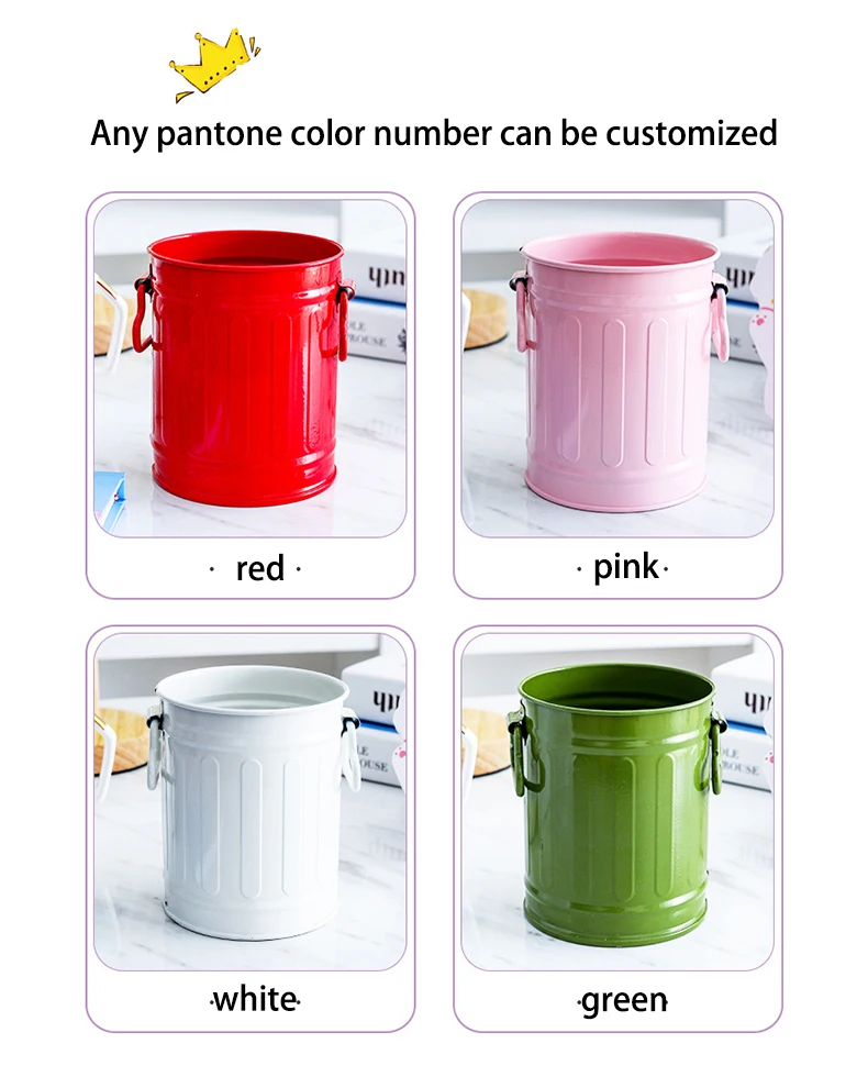 Factory Wholesale Galvanized Metal Desktop Storage Bucket Pen container Table Office Make up Containers Cute