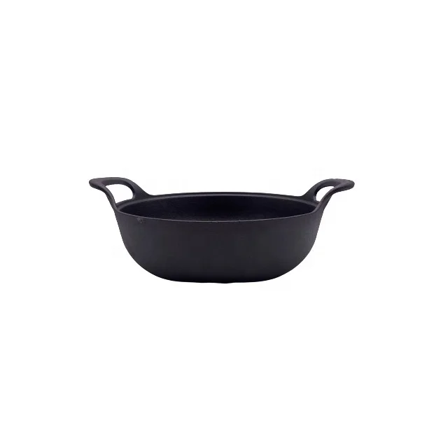 Wholesale Factory Stock 20cm Double Iron Handle Cast iron Casserole Cooking Pot With Wood Lid For Home Restaurant Cooking