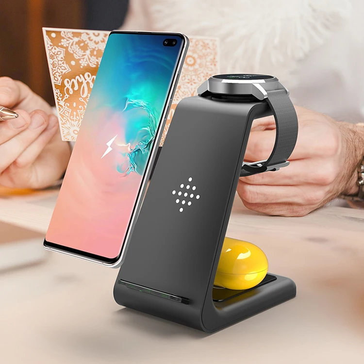  10 Вт Быстрая Зарядка QI T3 Беспроводное зарядное устройство 3 в 1 Зарядная подставка для Samsung телефон часы Galaxy