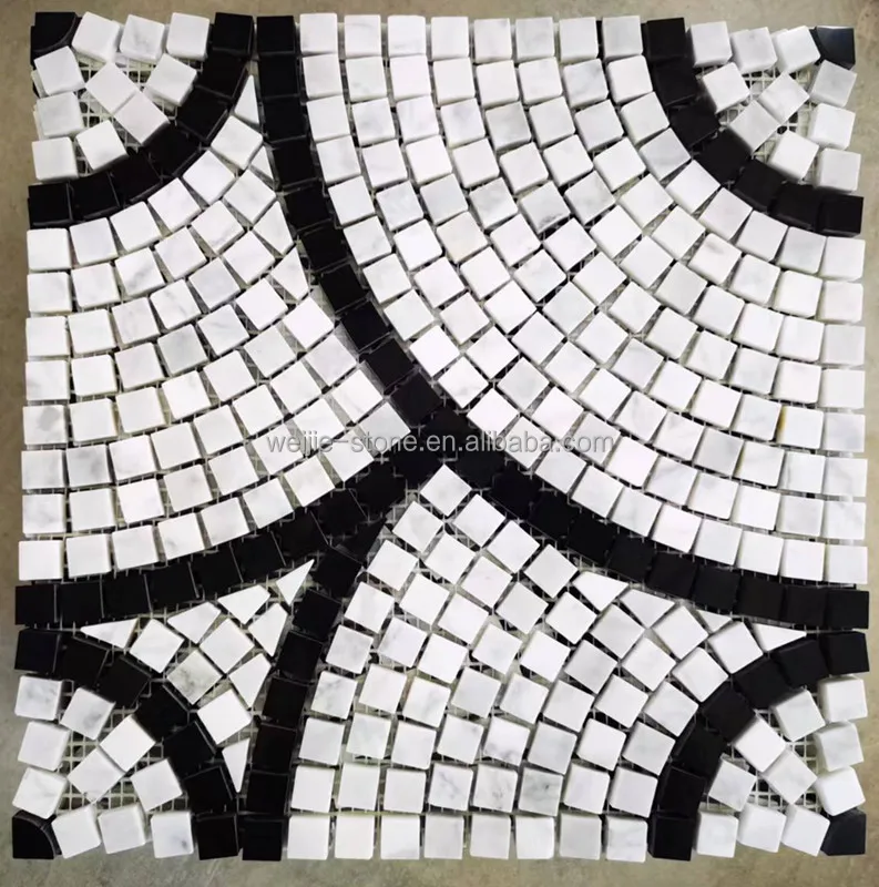 Cheap black and white pattern marble parquet mosaic medallion floor and wall tiles, mosaic pattern decorative floor tile 2022