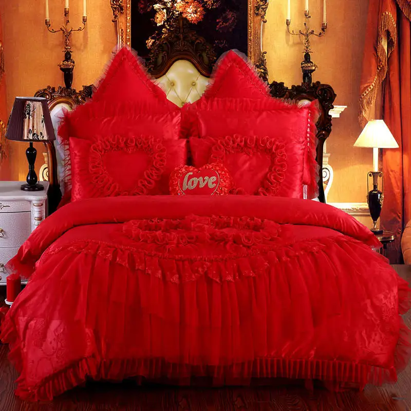 Red Wedding Duvet Bedding Set King Size Silk Quilt Comforter Bed Sheet Crib Bedding Sets Wholesale