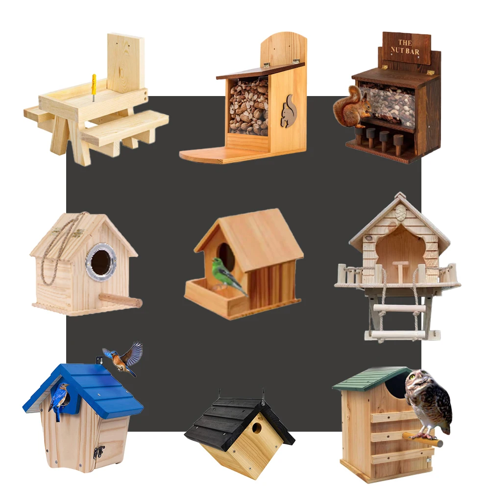 Bird House Wooden Bird Feeder Outdoor Bird Cage House Pet House Woodpecker Windproof