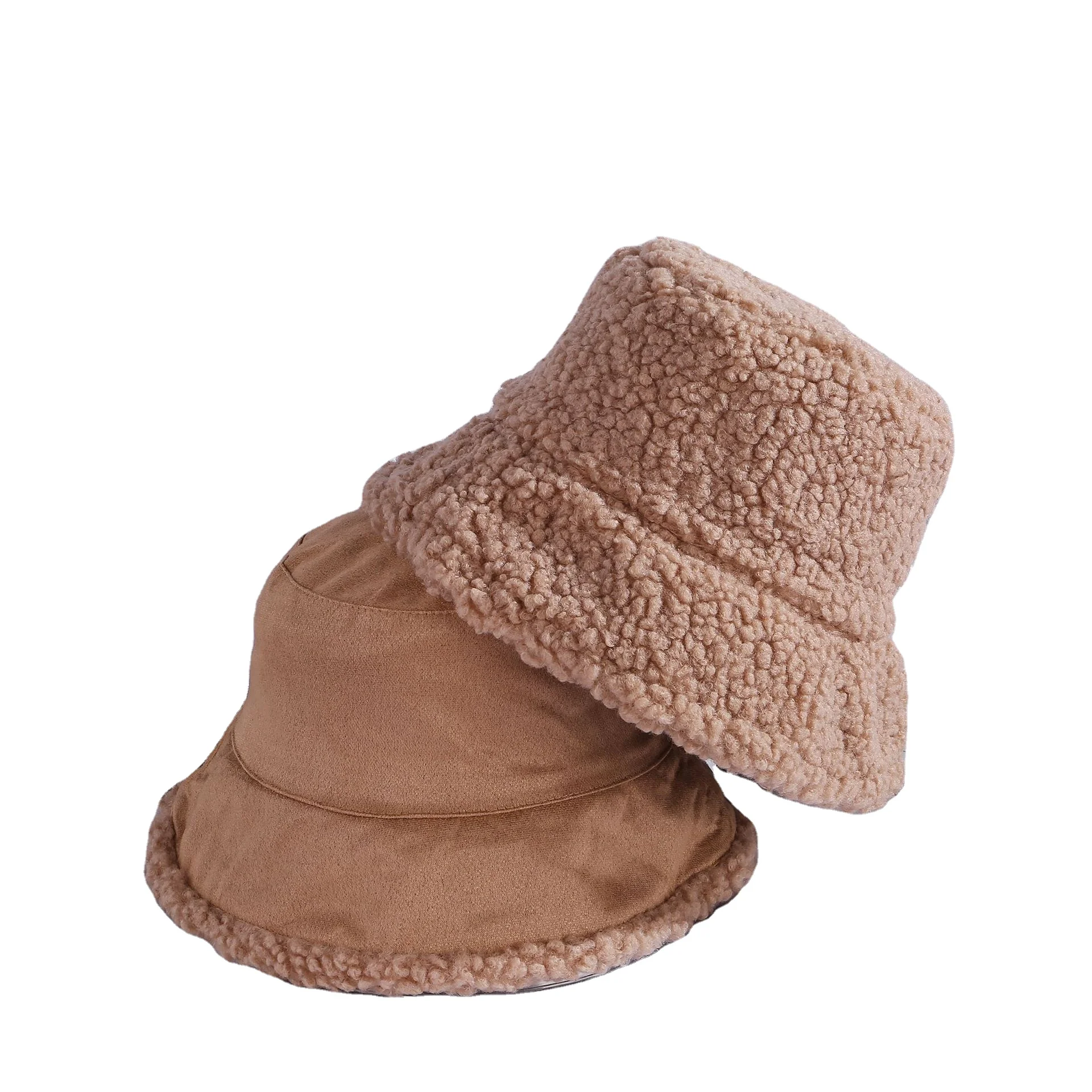 Custom design double sides furry bucket hats women 100%poly cute bucket hats