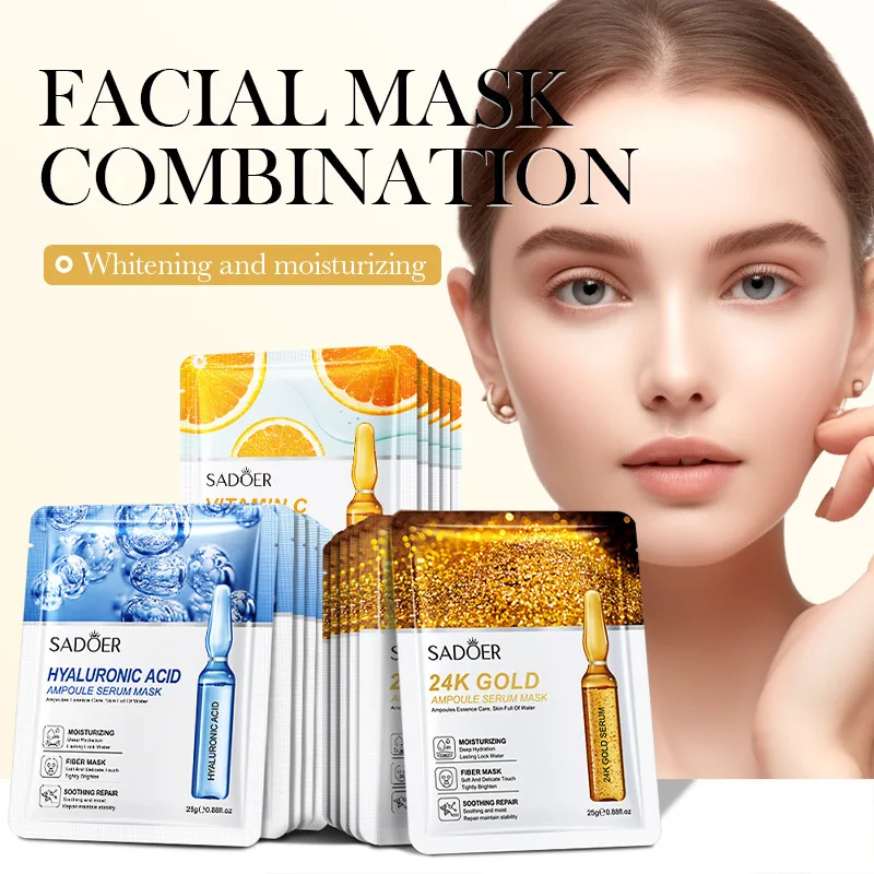 Hot Selling Wholesale Ampoule Face Mask Hydrating Moisturizing Brightening Hyaluronic Acid 24K Gold Vitamin C Sheet Face Mask