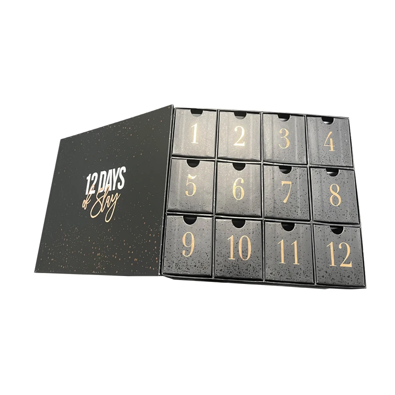Best Quality Low Price 12 Drawer Boxes Black Advent Calendar Cardboard Box