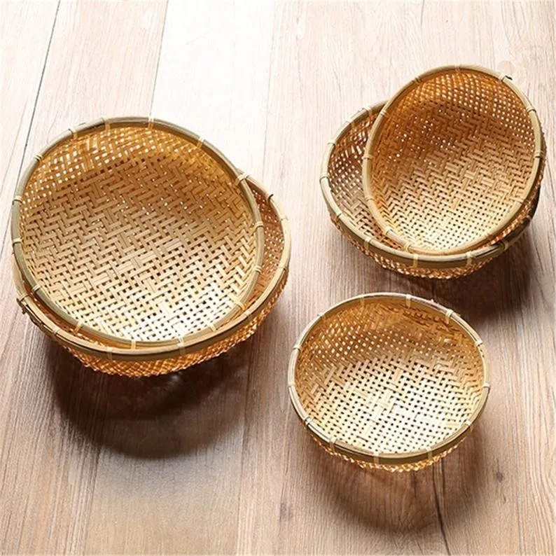 Natural handcrafted Vietnamese bamboo basket open weave